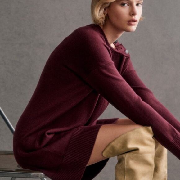 Sezane Mathie Dress Merino Wool Long Sleeve Size XXL Purple Burgundy - Picture 14 of 14